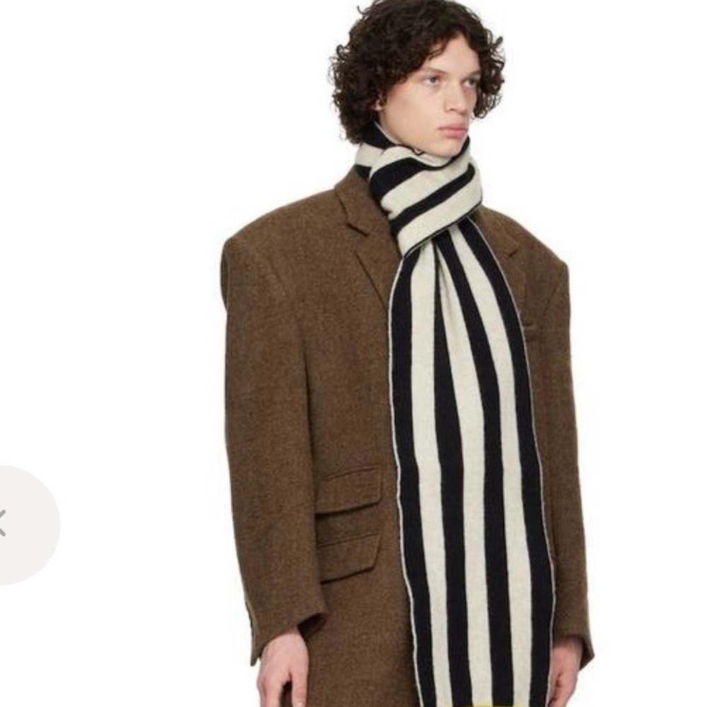 Black and Cream  Striped Scarf Wool double fabric 9” x 70” 
Unisex